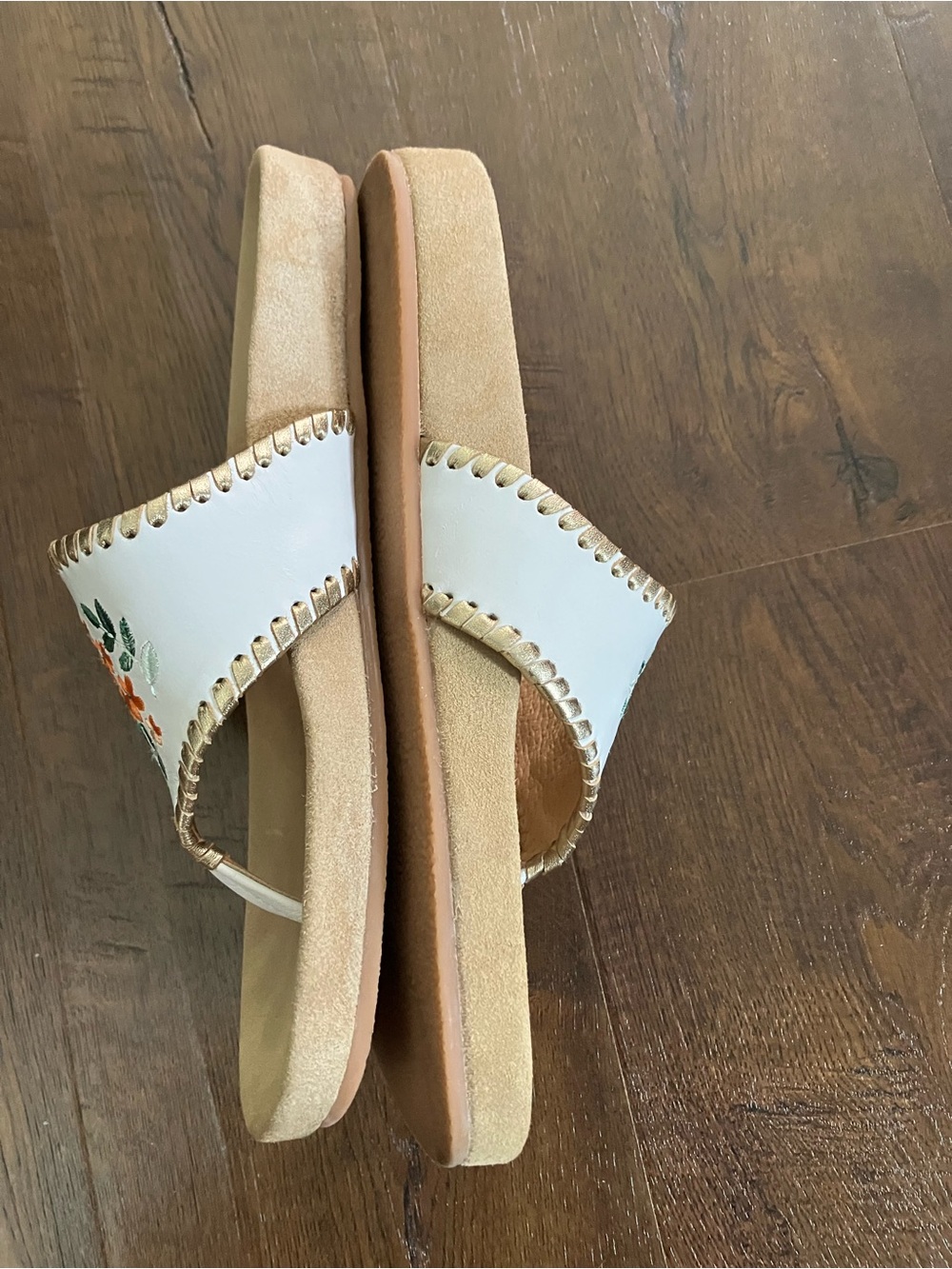 Jack Rogers Comfort Jacks Orange Blossom. White Leather Thong Sandals. - Picture 3 of 8